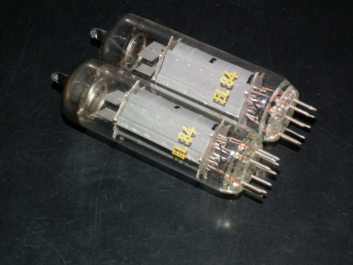 EL84 6BQ5 RFT Germany - NOS platinum matched pair early 60s - RARE WELDED PLATES
