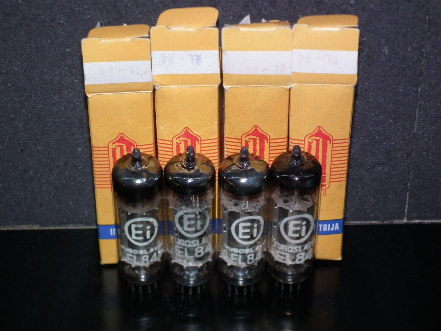 EL84 6BQ5 EI Mullard - NOS platinum matched quad Silver Anodes Philips tool