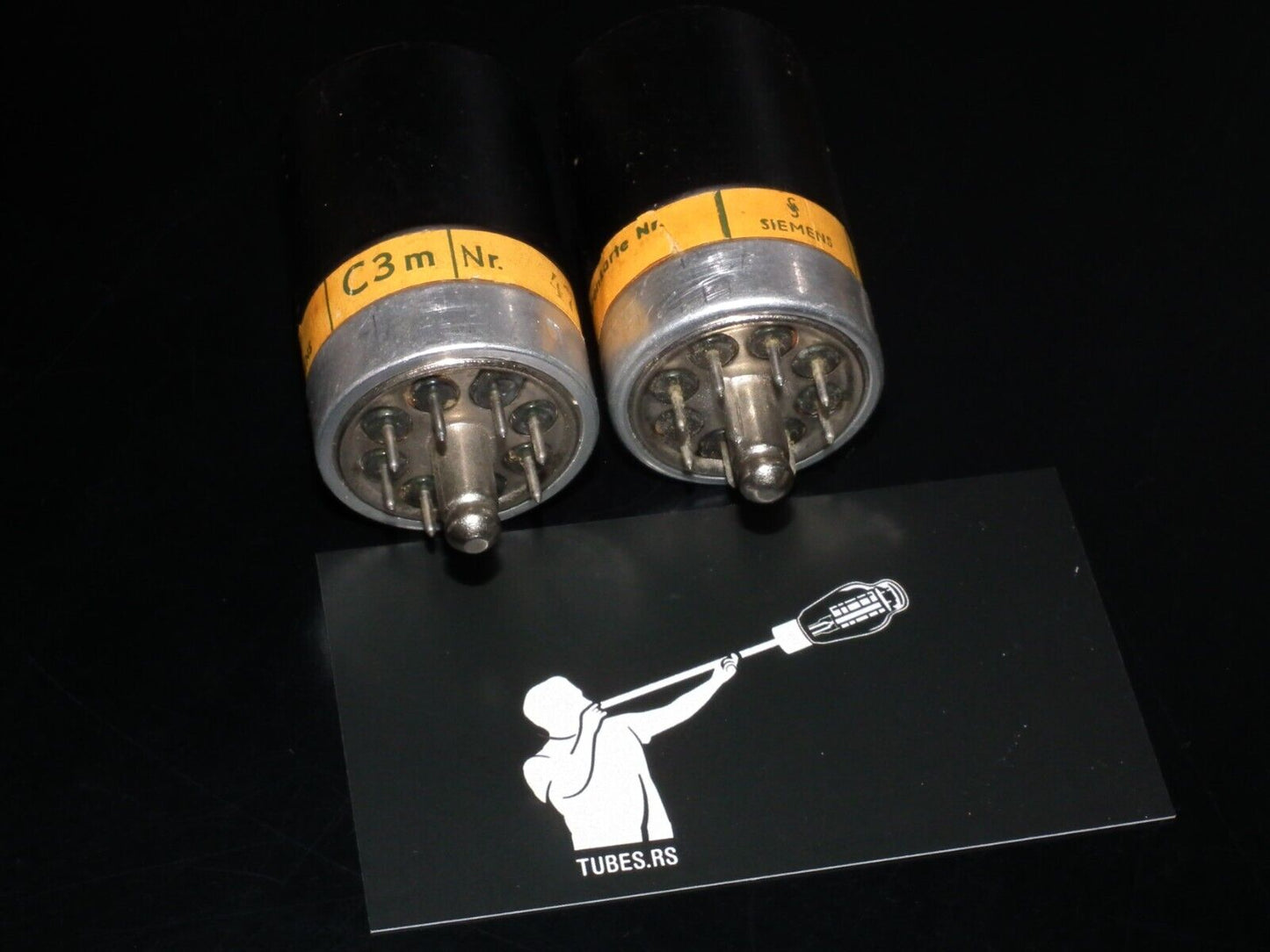 Matched pair C3m Siemens, used, tested NOS. Rare Engraved Tops! Close numbers.