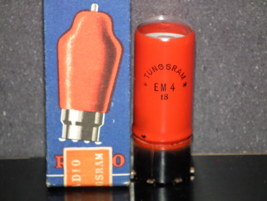 One (1 pcs) Tungsram EM4 tuning eye tube old type NOS NIB Sealed Box Red Coating