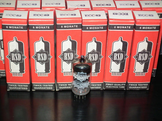 ECC82 12AU7 RFT rebranded RSD, NOS NIB balanced sections, made in 1974