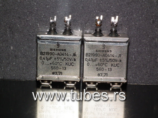 Two vintage Siemens PIO capacitors 0.41 uF / 50V Klangfilm tube audio
