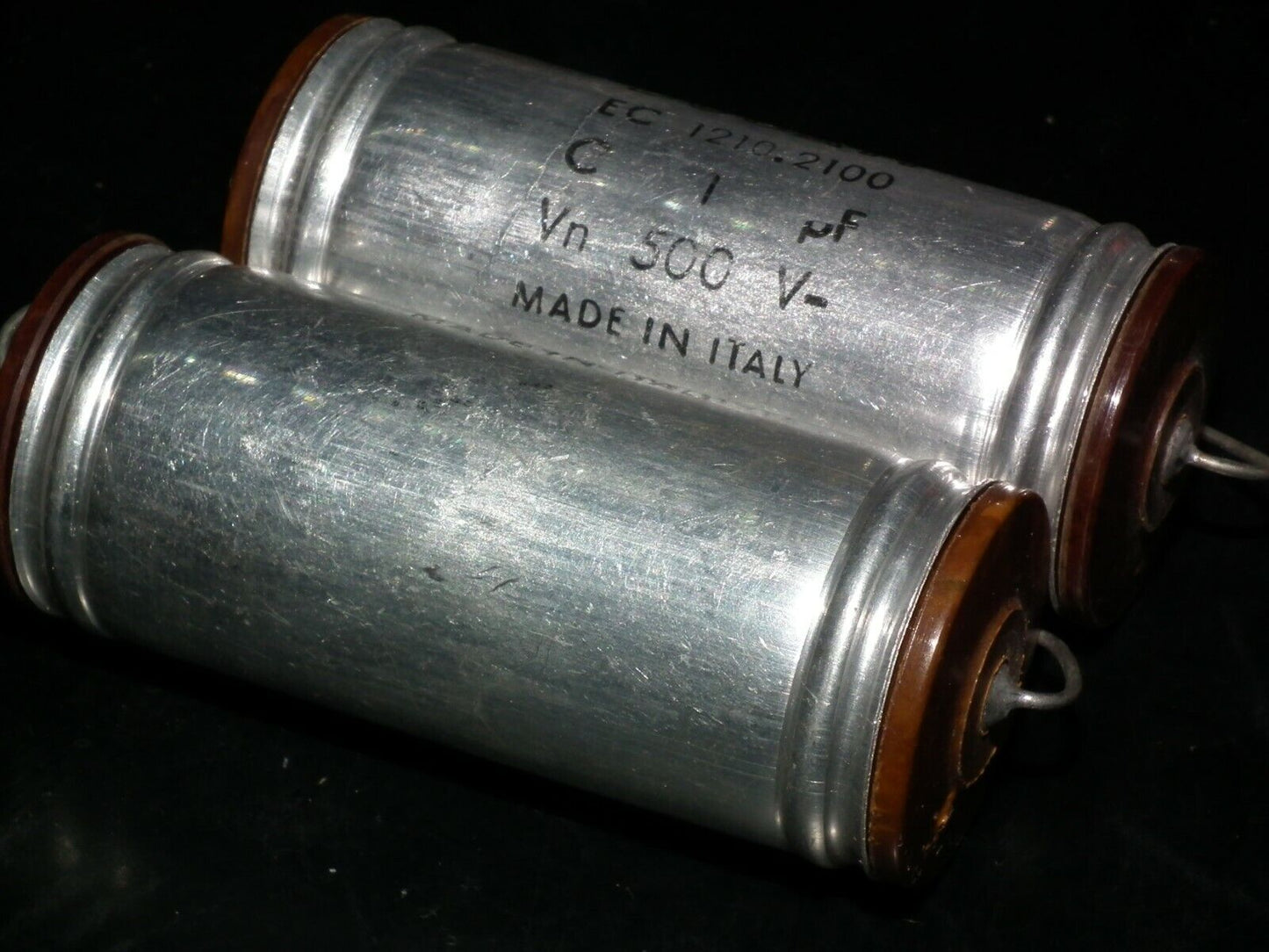 Two NOS vintage PIO capacitors 1 uF / 500V Ducati Italy Paper In Oil