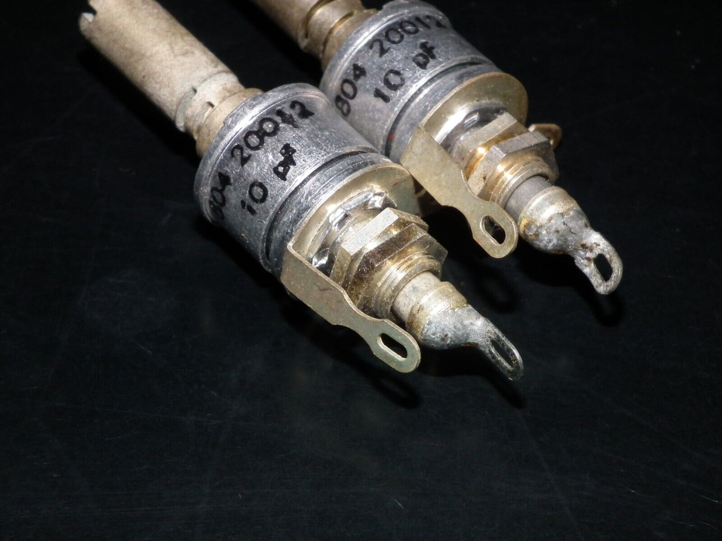 Two (2) NOS Beehive 2pF - 10pF variable trimmer capacitors - tubular piston caps