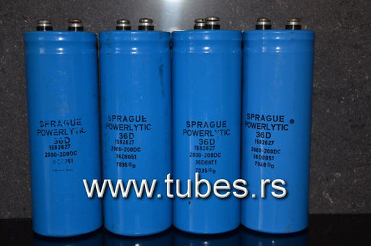 Two vintage electrolytic capacitors 2900uF 200V Sprague Powerlytic (screw term.)