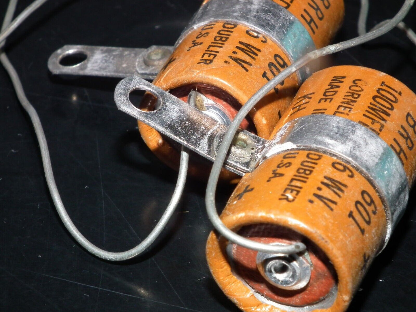 Two (2 pcs) Vintage NOS Capacitors Cornell Dubilier 100uF 6V