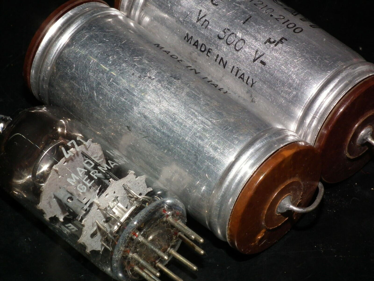 Two NOS vintage PIO capacitors 1 uF / 500V Ducati Italy Paper In Oil