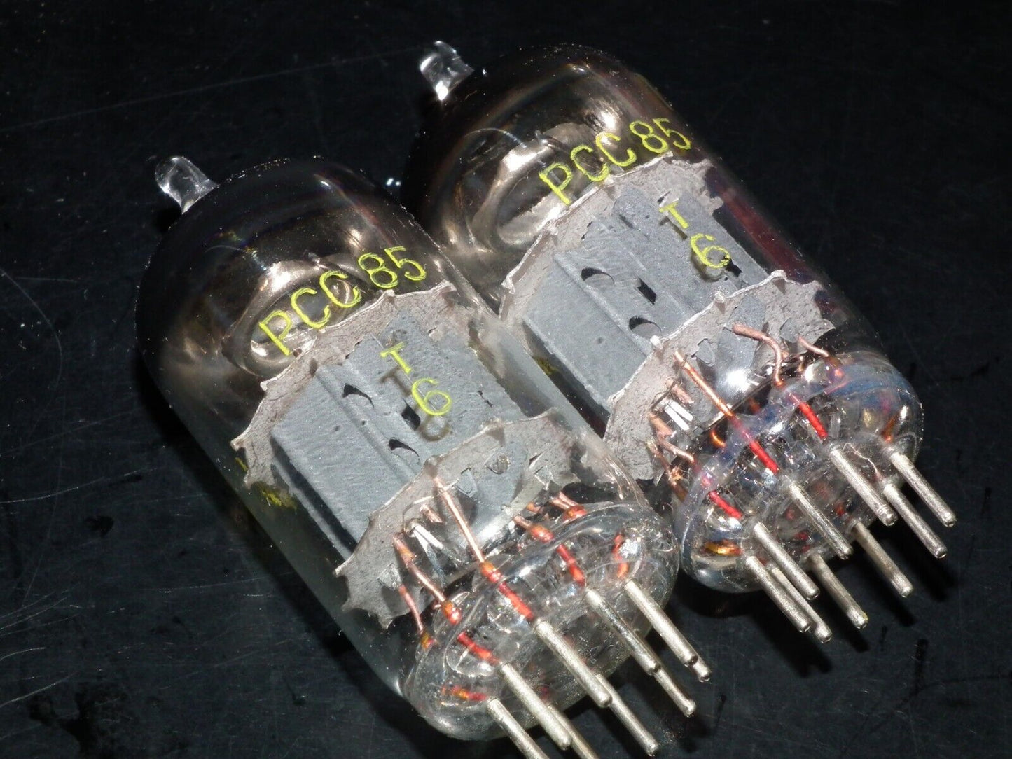 PCC85 Tungsram Austria Platinum Matched Pair NOS NIB Thick Getter late 50s NoL