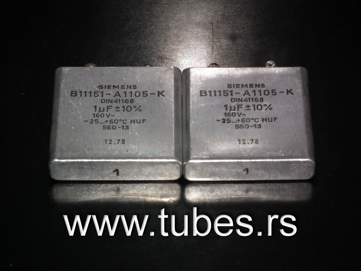Two vintage Siemens PIO capacitors 1 uF 160V Klangfilm Made in Germany 1978