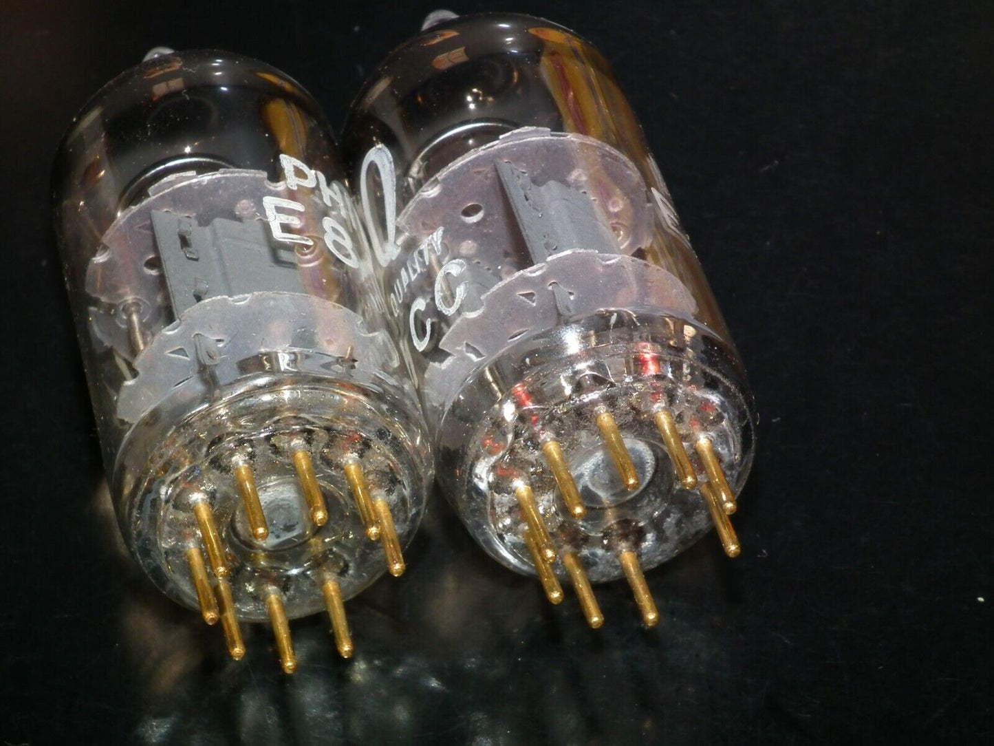 Valvo 6201 (ECC81 12AT7) NOS matched pair rebranded Philips RARE DISC GETTER