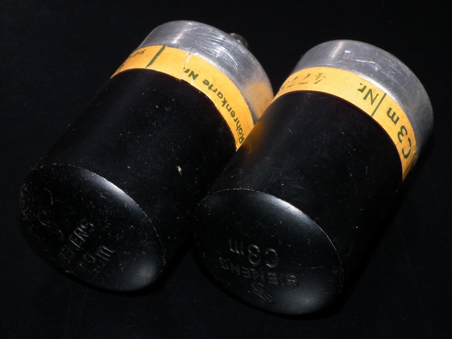 Matched pair C3m Siemens, used, tested NOS. Rare Engraved Tops! Close numbers.