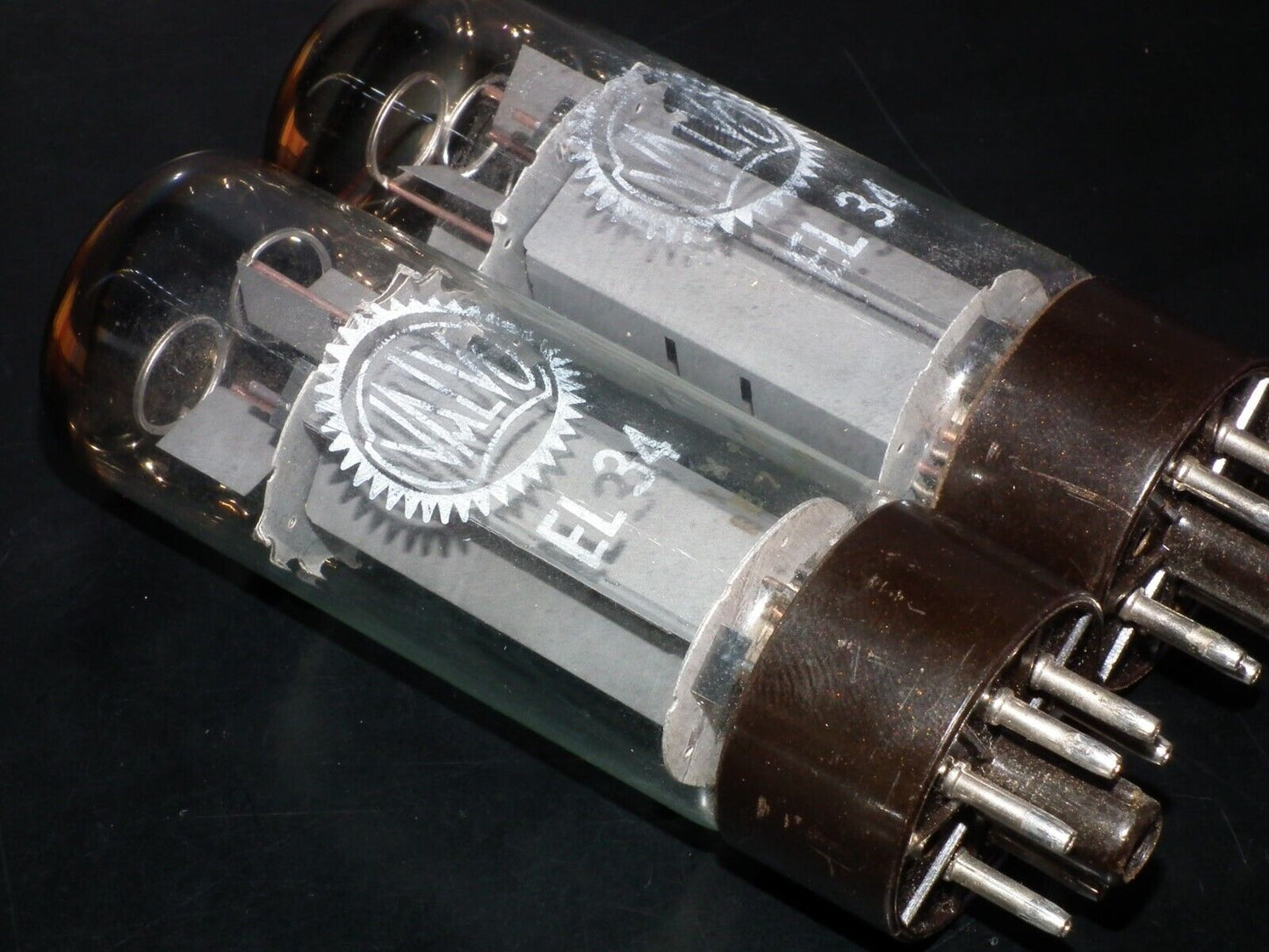 EL34 6CA7 Mullard Xf2 OO  Getter Welded Anodes Platinum Matched Pair 80/100%