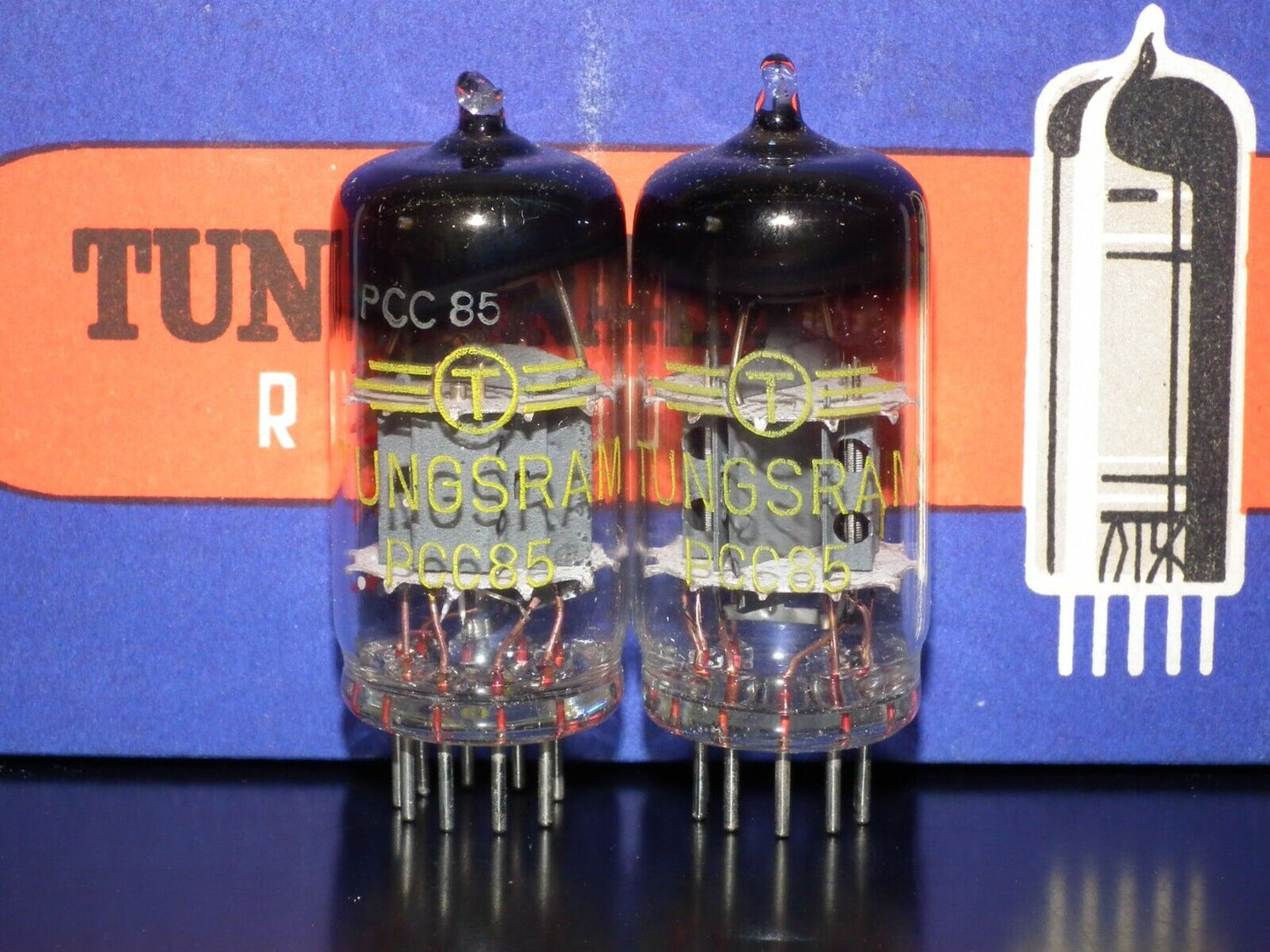 PCC85 Tungsram Austria Platinum Matched Pair NOS NIB RARE Thick Getter late 50s