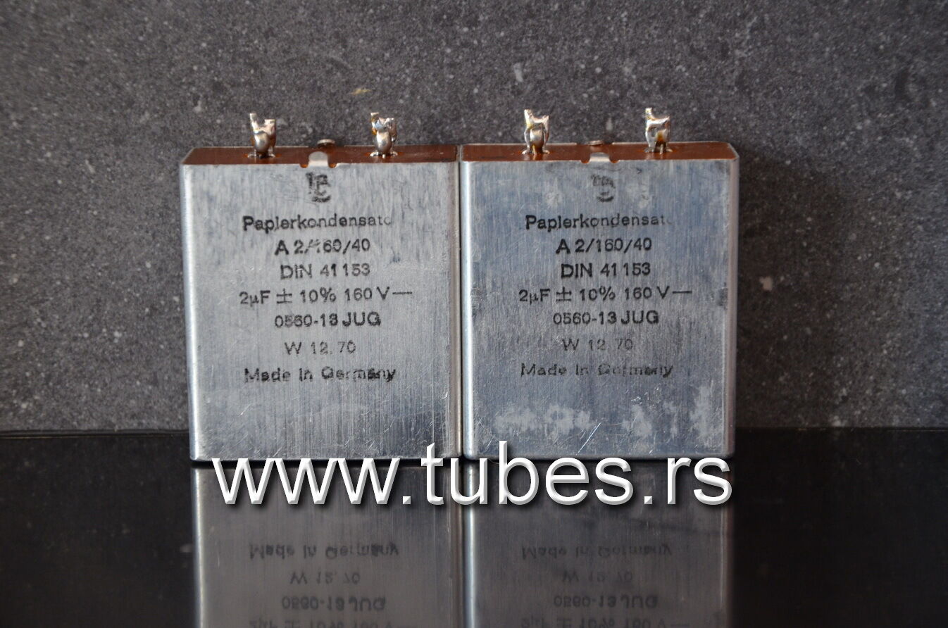 Two vintage PIO capacitors 2uF 160V Siemens Klangfilm 1970 W. Germany