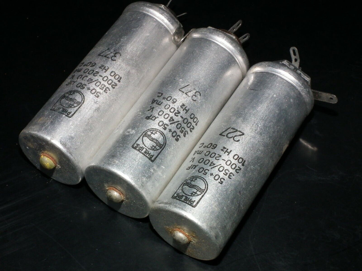 NOS vintage Philips electrolytic can capacitor 50 + 50 mfd 400V made back in 60s