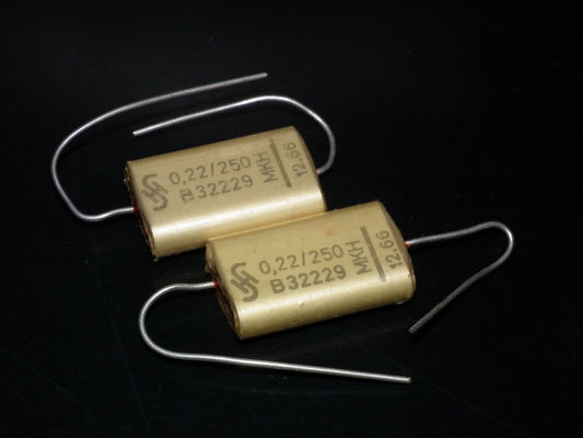 Two (2 pcs) Vintage NOS Capacitors Siemens MKH 0.22u 250V Klangfilm Audio 1966