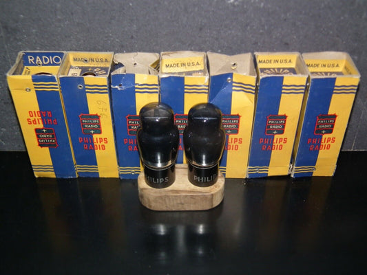 6F6G Philips USA Platinum Matched Pair NOS NIB Black Coated Old Type flat getter