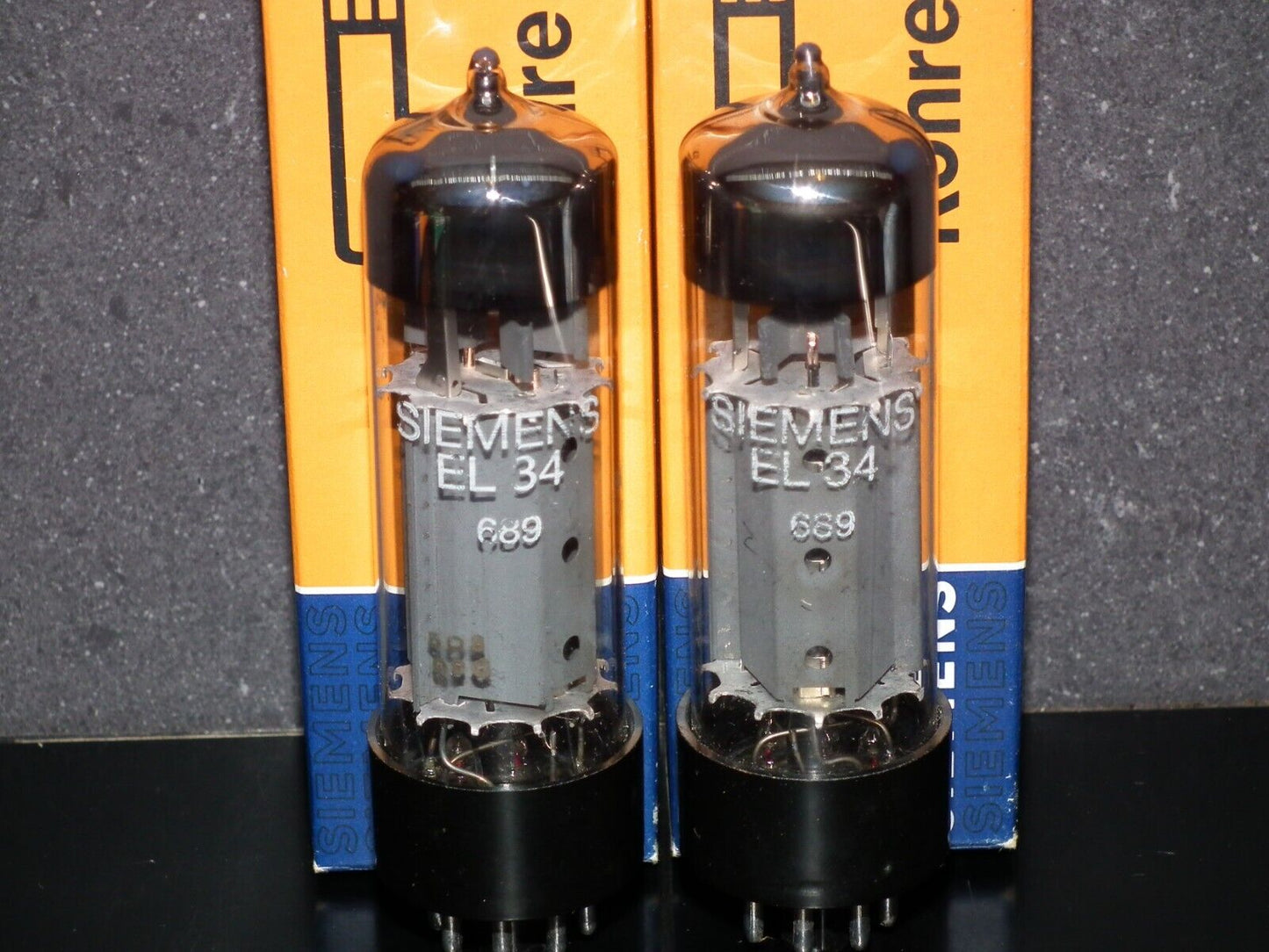 EL34 Siemens 6CA7 NOS NIB Platinum Matched pair WELDED PLATES OO getter EI Nis