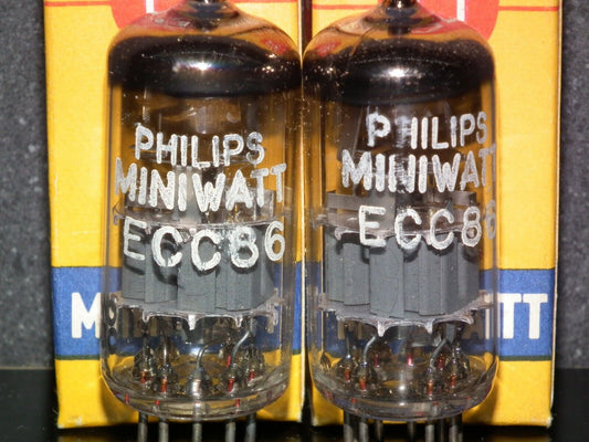 ECC86 Valvo Philips 6GM8 NOS NIB Platinum Matched Pair West Germany Gray Shield