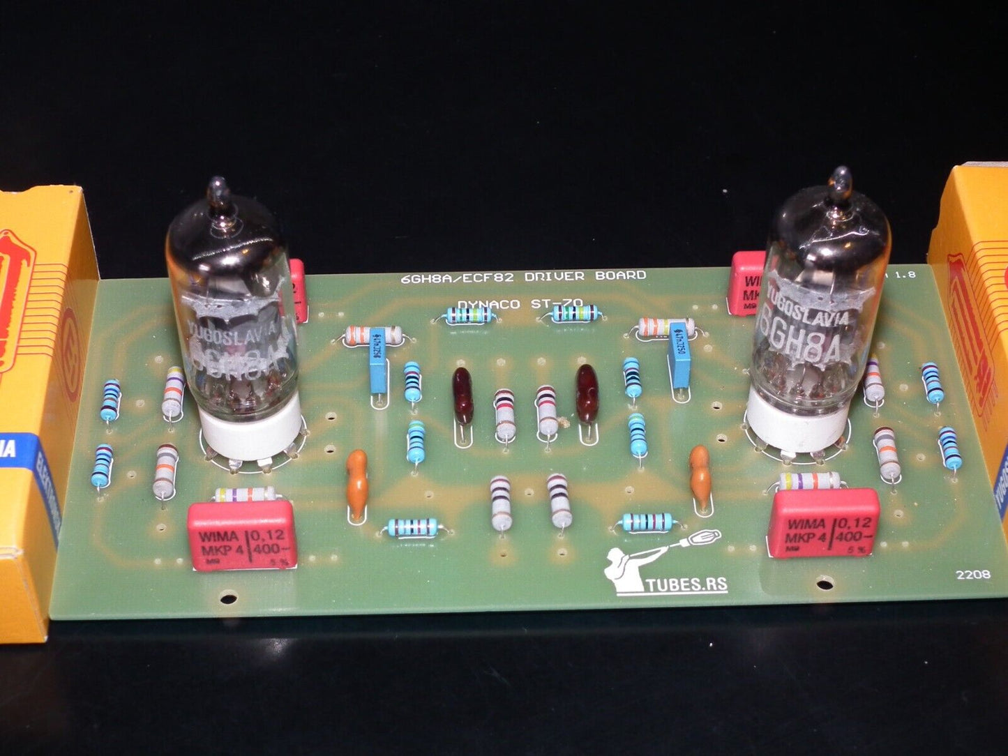 DYNACO ST-70 6GH8A / 6GH8 COMPLETE STUFFED PC-3 DRIVER BOARD (Retro Phenolic Look) WITH TUBES (NOS Platinum matched pair of 6GH8A EI Philips)