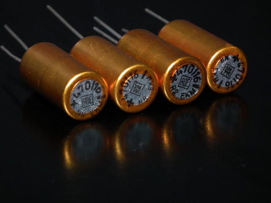 Four vintage NOS electrolytic capacitors 470uF 16V ROE Gold Serie Germany 470mfd