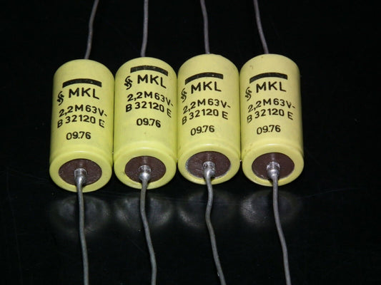 Four 4 NOS vintage Siemens MKL Capacitors 2.2mfd 63V Klangfilm West Germany 2u2