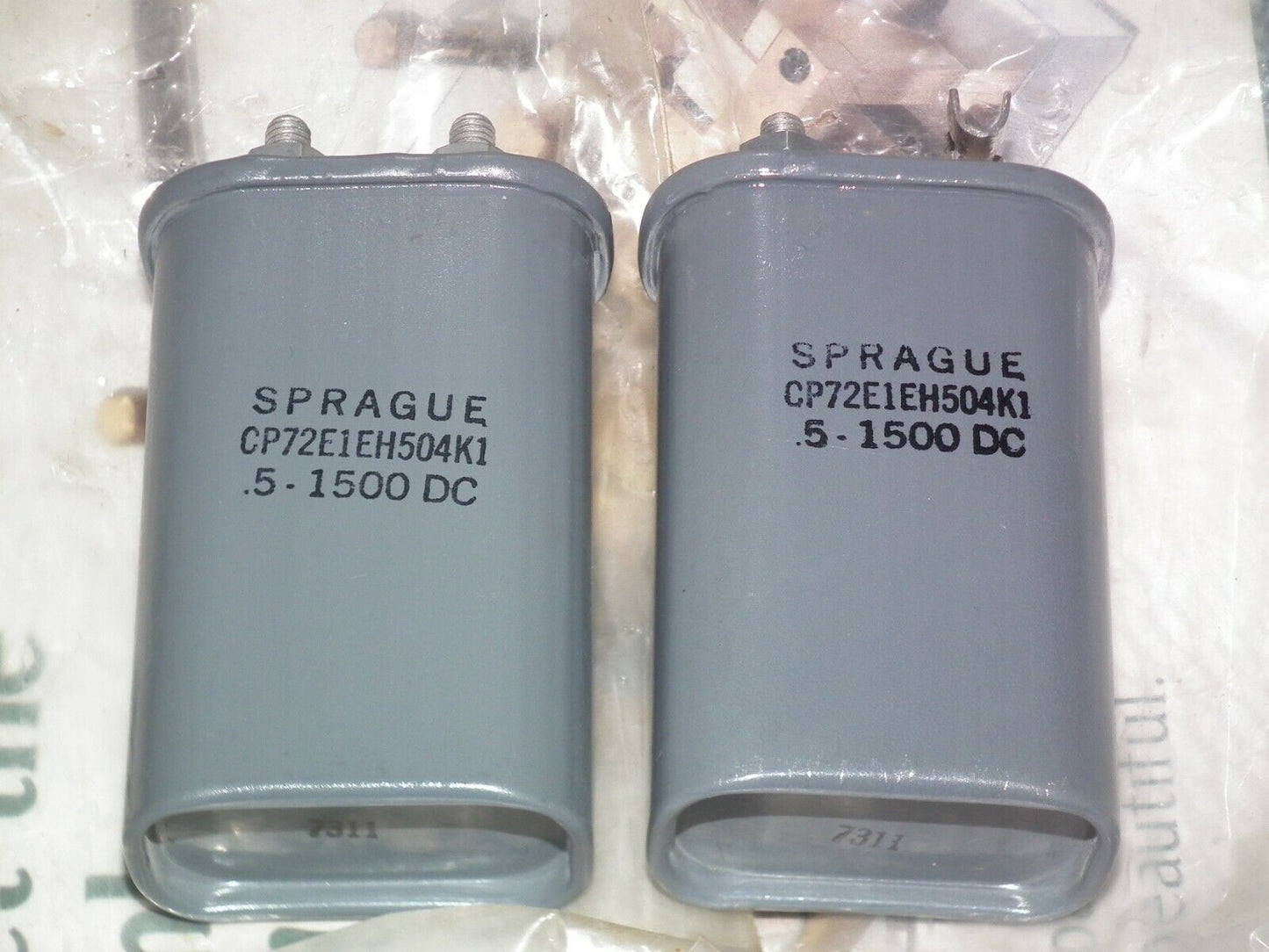 Two NOS Genuine SPRAGUE PIO Capacitors 0.5mfd 1500V CP72E1EH504K1