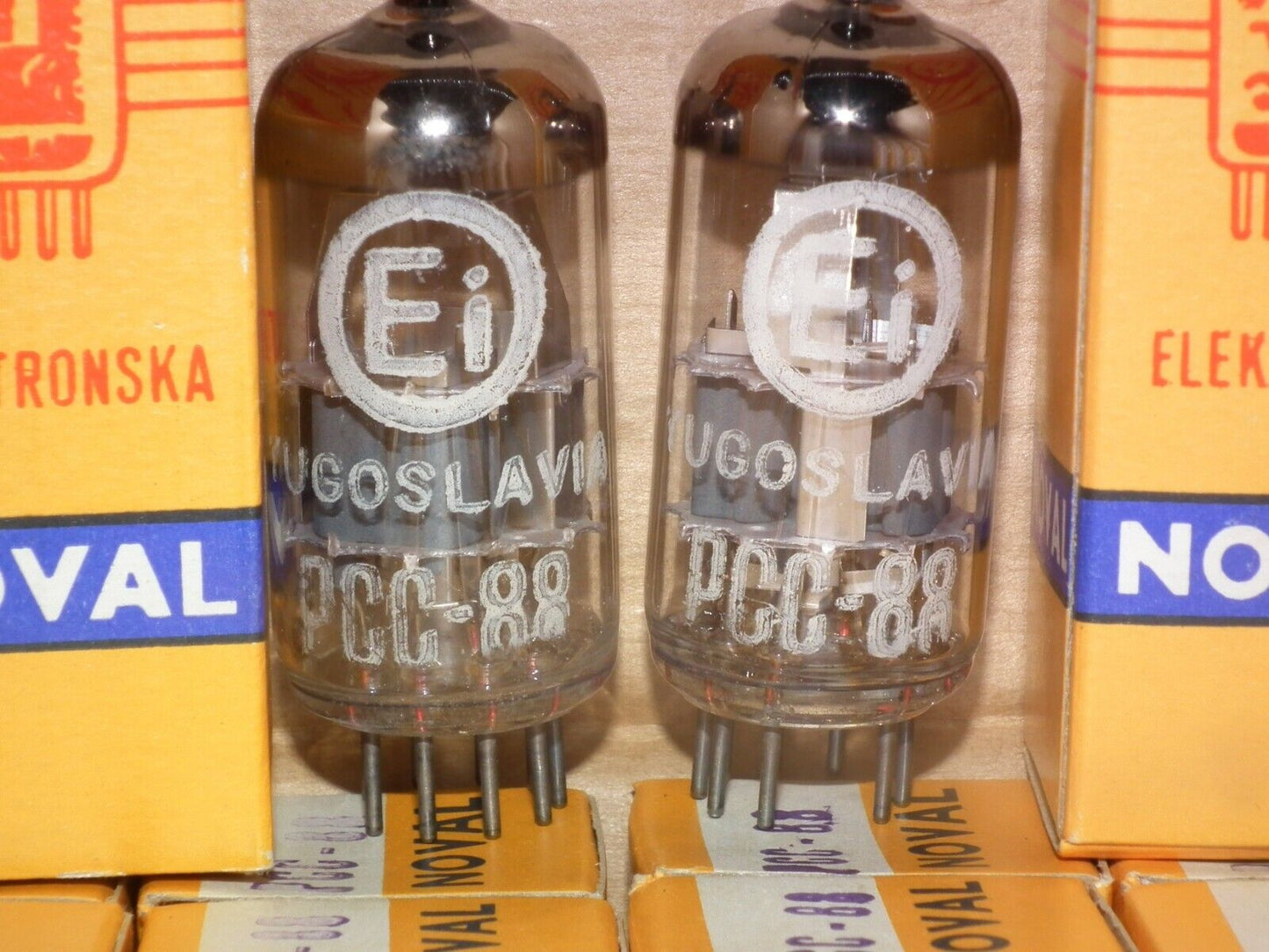 PCC88 7DJ8 EI Yugoslavia NOS Matched Pair (A frame dimpled getter Philips type)