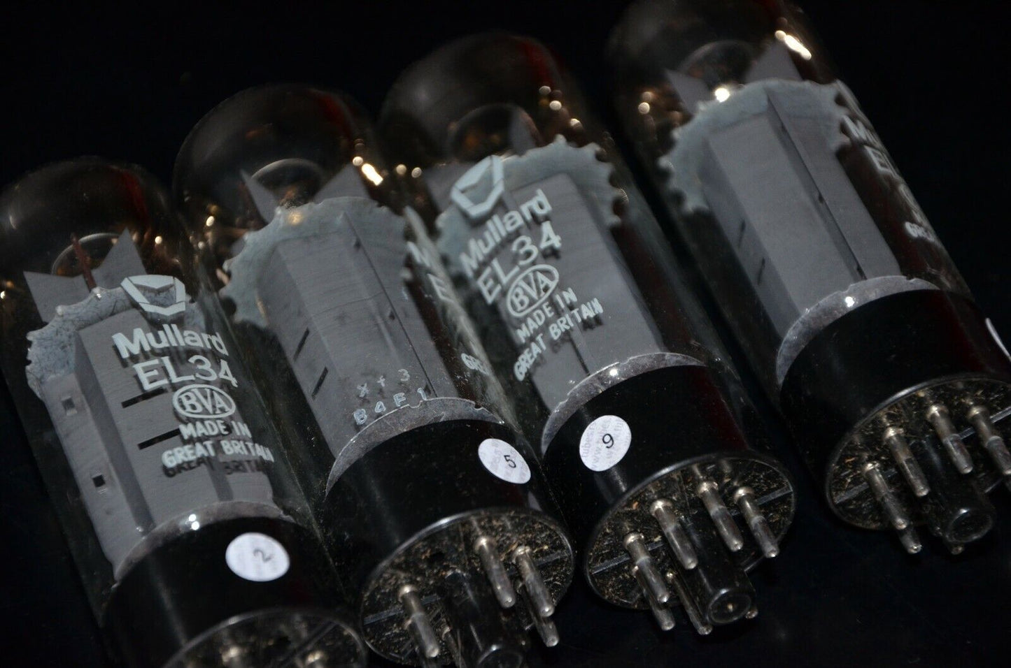 EL34 6CA7 Mullard Xf3 NOS Platinum Matched Quad Made in Blackburn, 1974