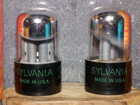 Platinum Matched Pair Sylvania 6SL7GT NOS NIB Chrome Tops Short Bulb Used 120%