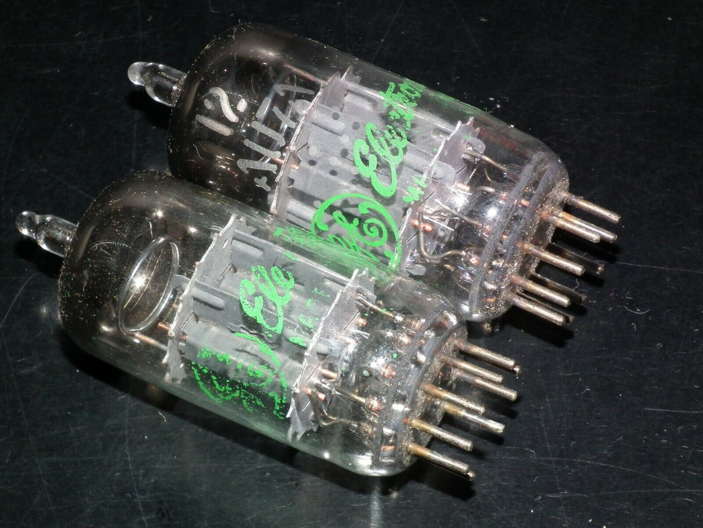12AU7A General Electric ECC82  - Platinum Matched Pair - NOS NIB Green printing