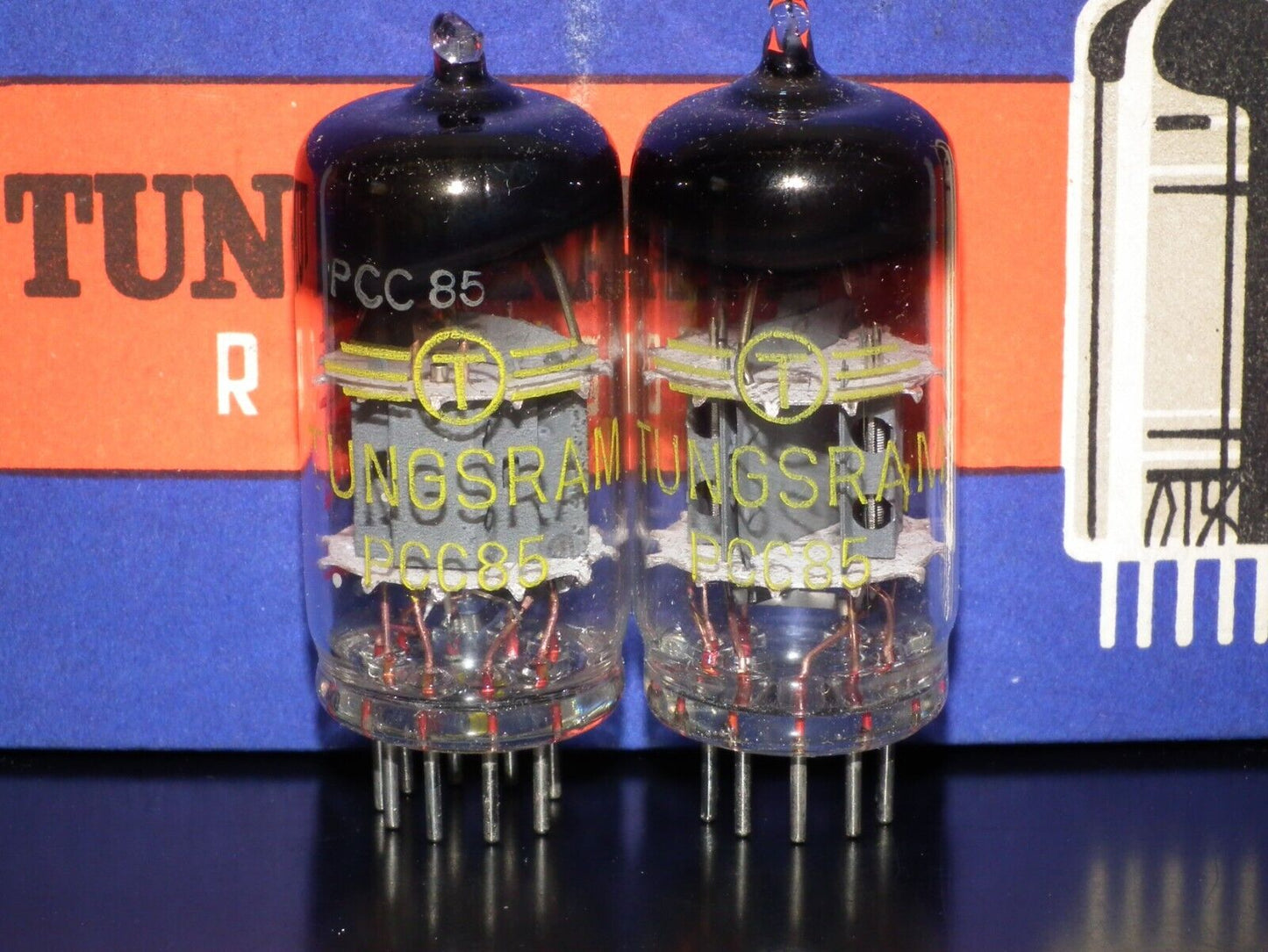 PCC85 Tungsram Austria Platinum Matched Pair NOS NIB RARE Thick Getter late 50s