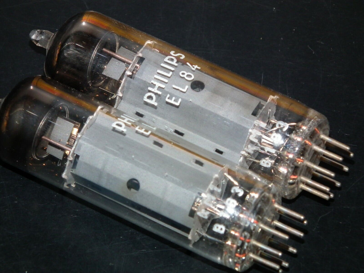 EL84 6BQ5 Mullard - NOS NIB platinum matched pair Blackburn 1971 branded Philips