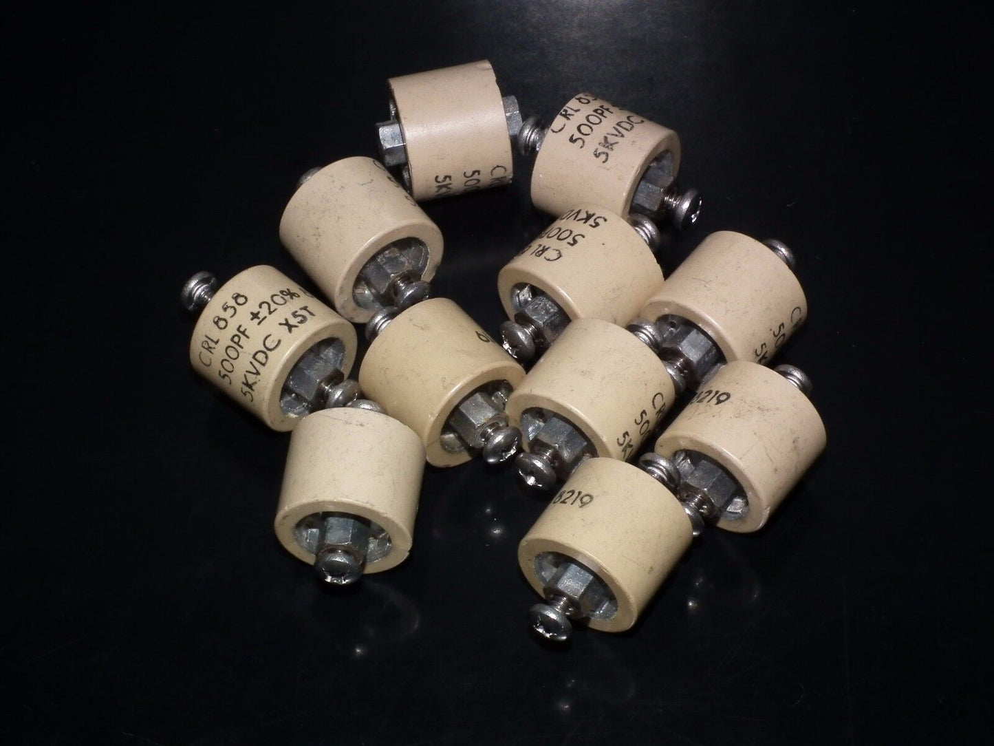 RF ceramic doorknob HV capacitor CRL858 500pF 5000V Used, tested one piece (1)