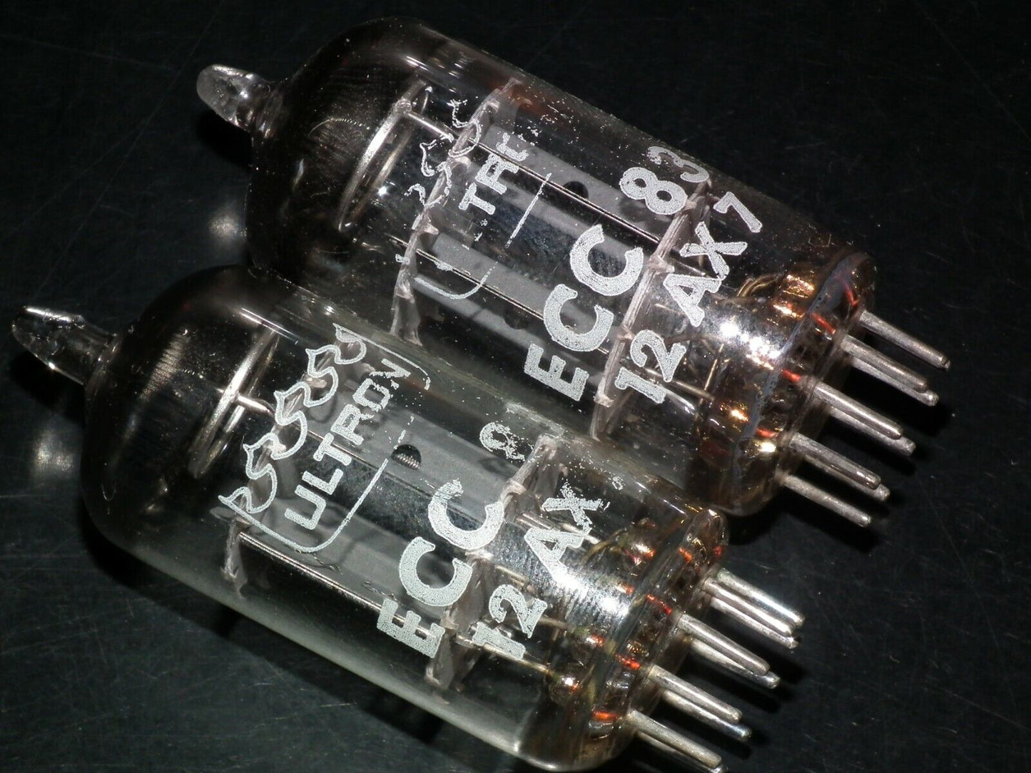 ECC83 Philips France 12AX7 Matched Pair Ribbed plates, Rebranded ULTRON NOS NIB