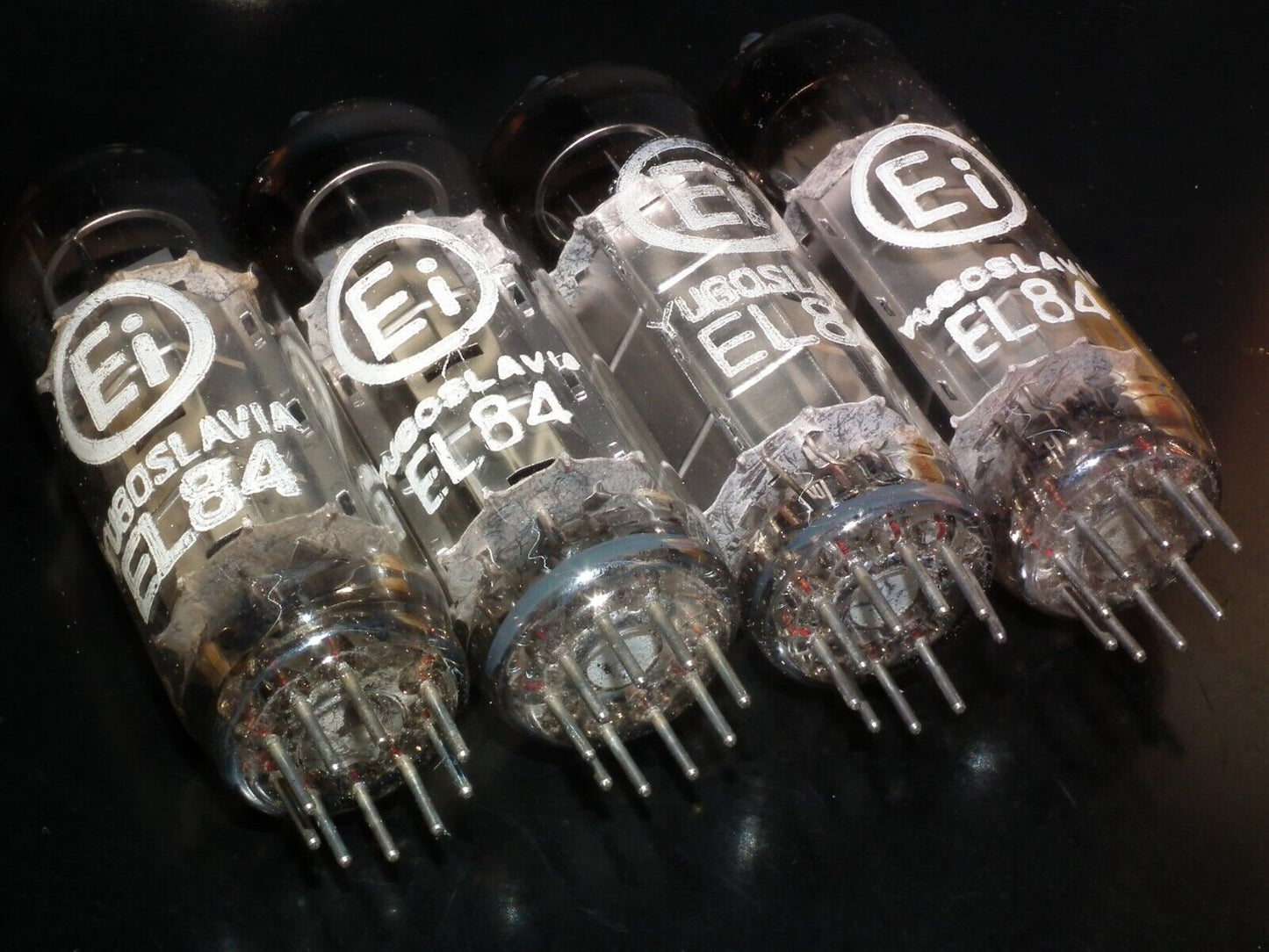 EL84 6BQ5 EI Mullard - NOS platinum matched quad Silver Anodes Philips tool