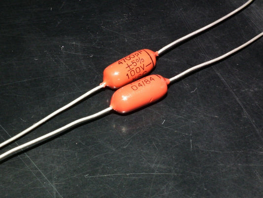 Two polystyrene capacitors 4700pF 0.0047uF 100V ISKRA SIEMENS 1974 HI End Tube