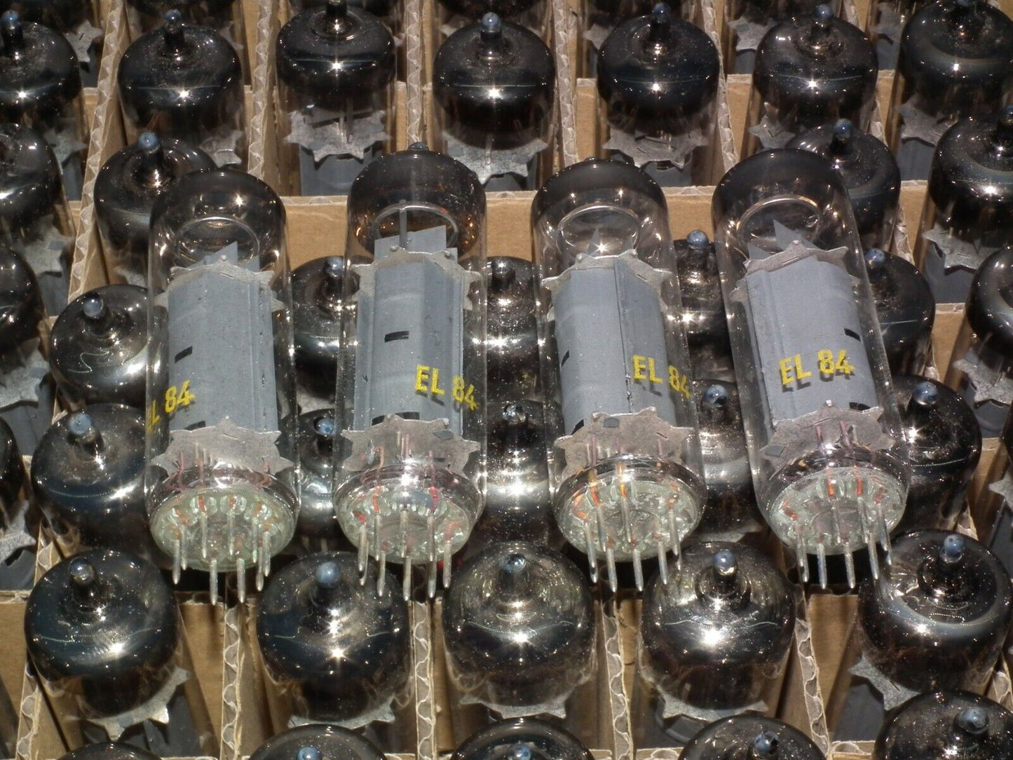 EL84 6BQ5 RFT Germany - NOS platinum matched quad - early 60s RARE WELDED PLATES