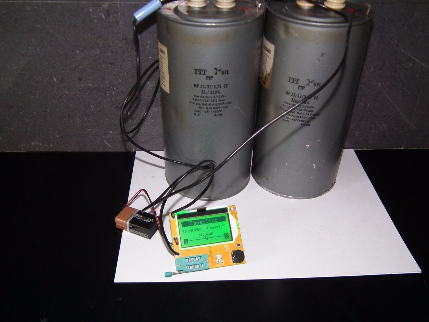 Two vintage ITT PIO capacitors 32 uF / 3.75KV 32mfd / 3.75KV W. Germany 1971