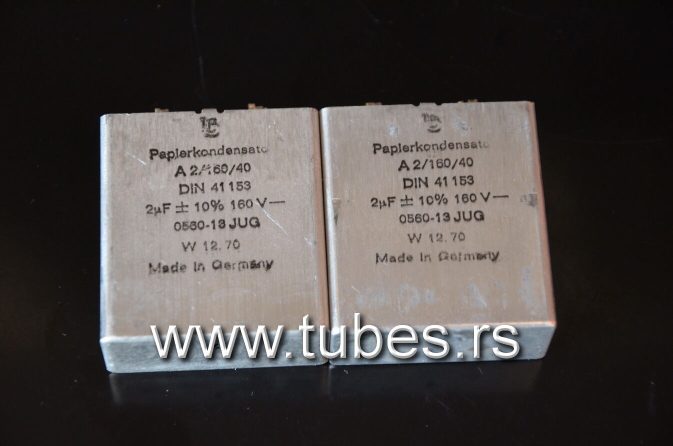 Two vintage PIO capacitors 2uF 160V Siemens Klangfilm 1970 W. Germany