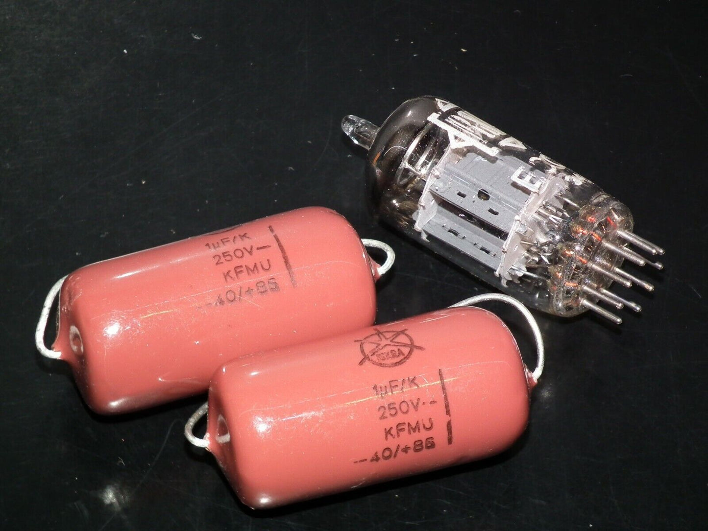 Two vintage NOS capacitors 1uF 250V ISKRA KFMU metalized polyester 1mfd 250V