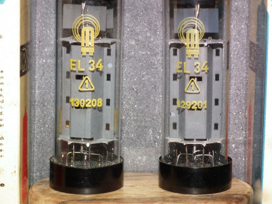EL34 RFT RARE Foil Getter Short Base Platinum Matched Pair NOS NIB Germany