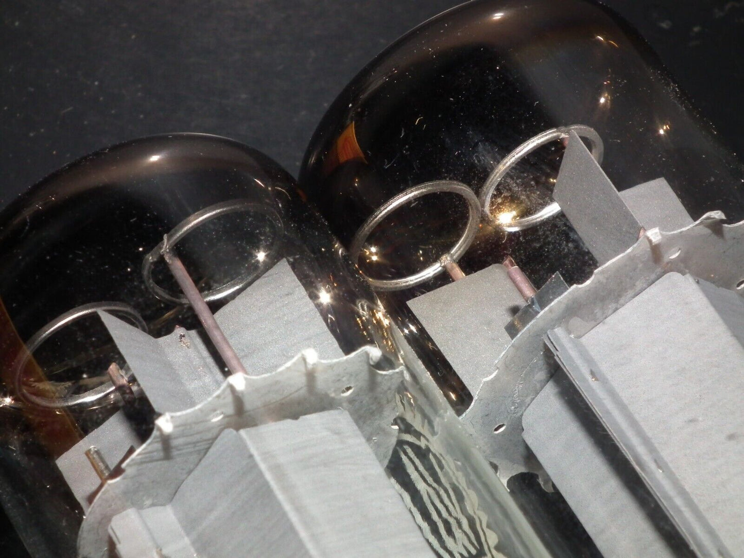 EL34 6CA7 Mullard Xf2 OO  Getter Welded Anodes Platinum Matched Pair Tested NOS