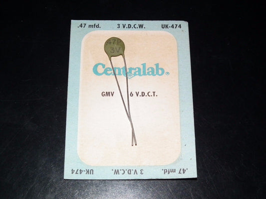One NOS Centralab Disc Ceramic Capacitor - 0.47uF 3V  470nF