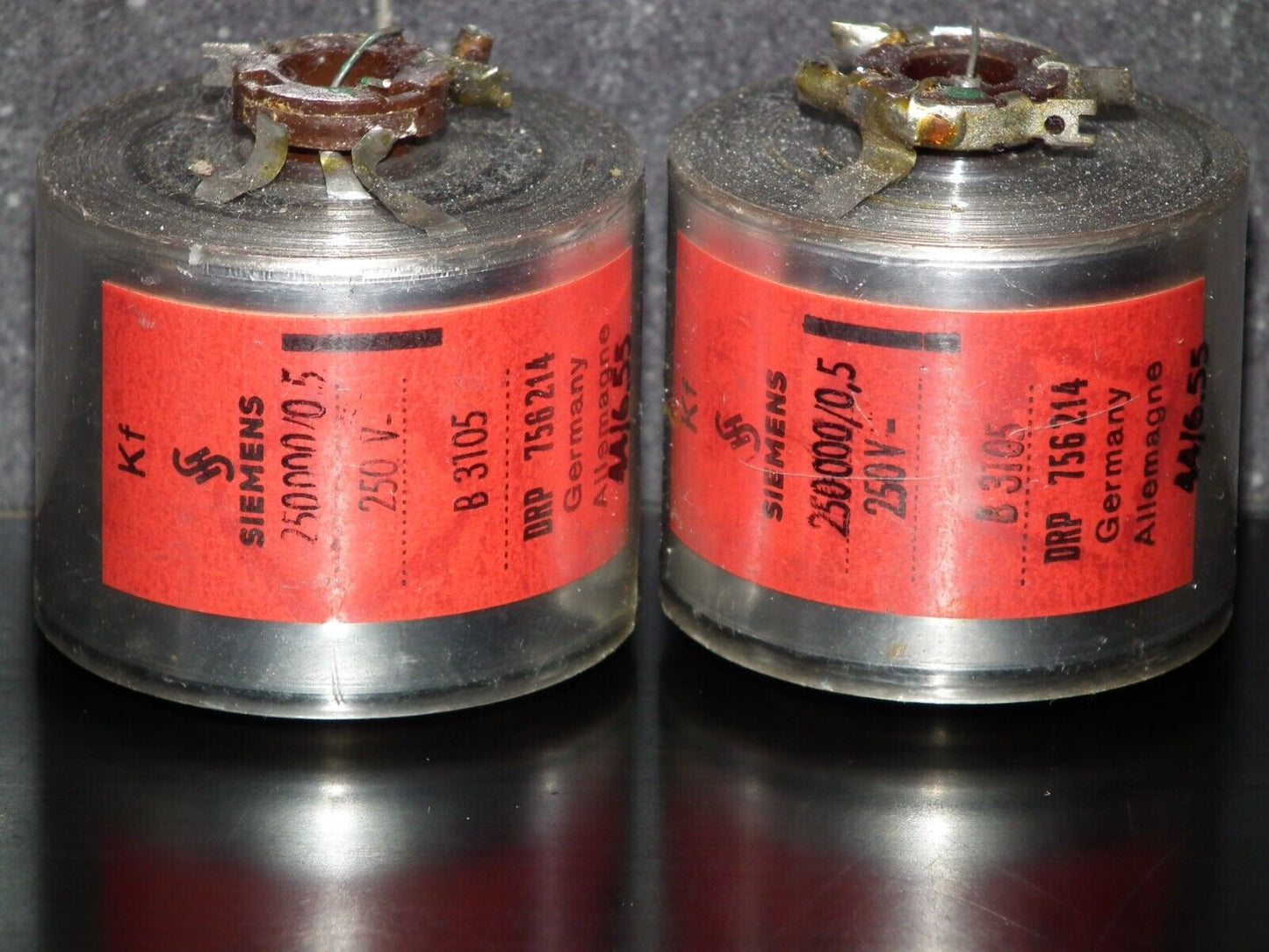Two vintage Polystyrene Capacitors 0.25mfd / 250V Siemens Klangfilm Hi End 250nF