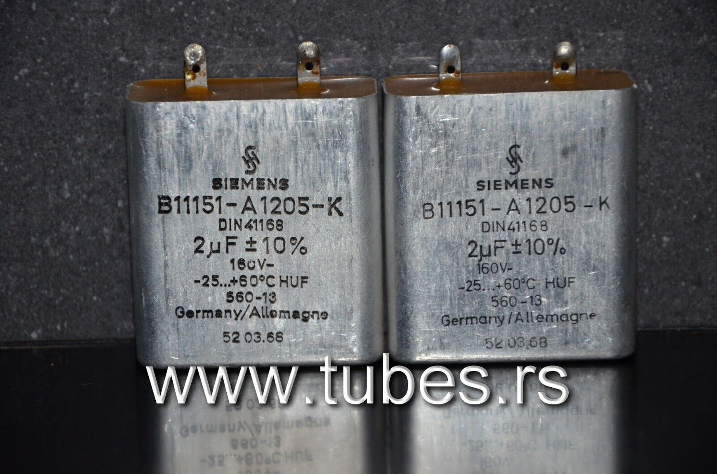 Two vintage Siemens PIO capacitors 2 uF 160V Klangfilm Made in Germany 2mfd 160V