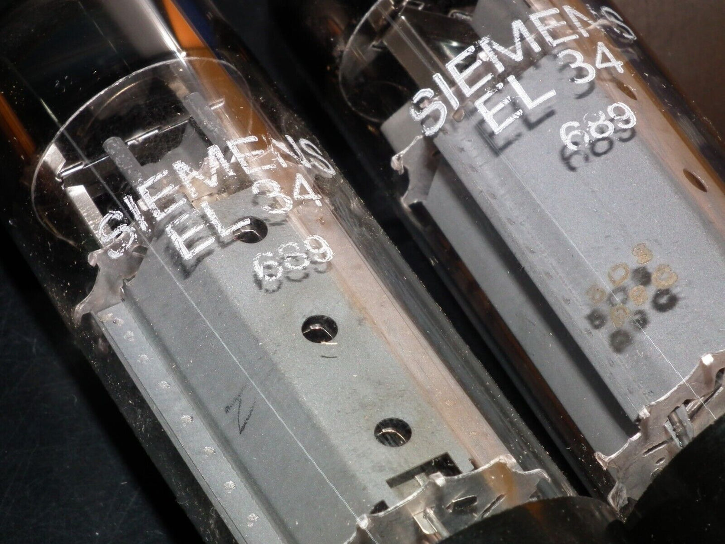 EL34 Siemens 6CA7 NOS NIB Platinum Matched pair WELDED PLATES OO getter EI Nis