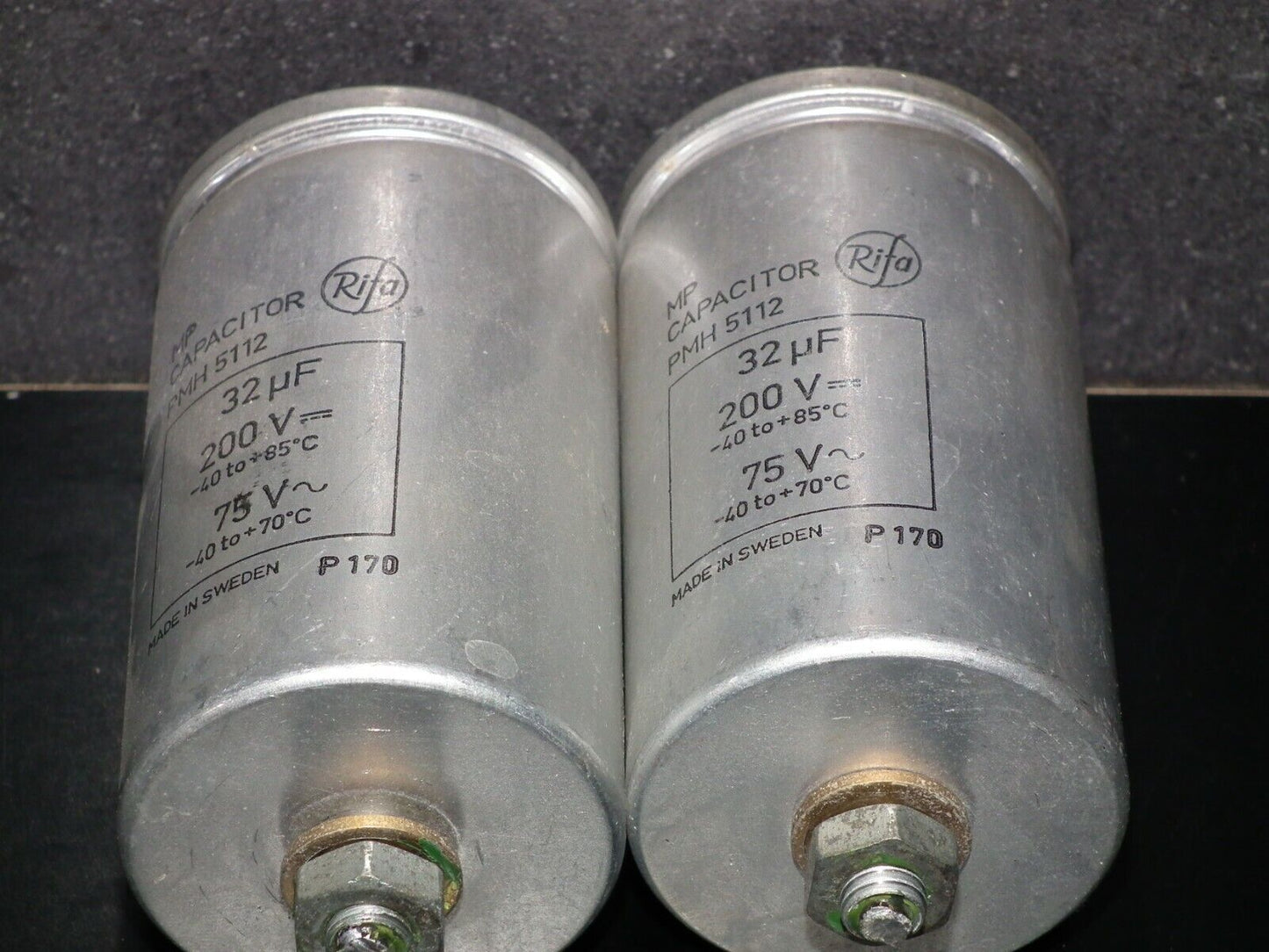 Two vintage Rifa PIO capacitors 32u 200V Made in Sweden 1970 32mfd 200V