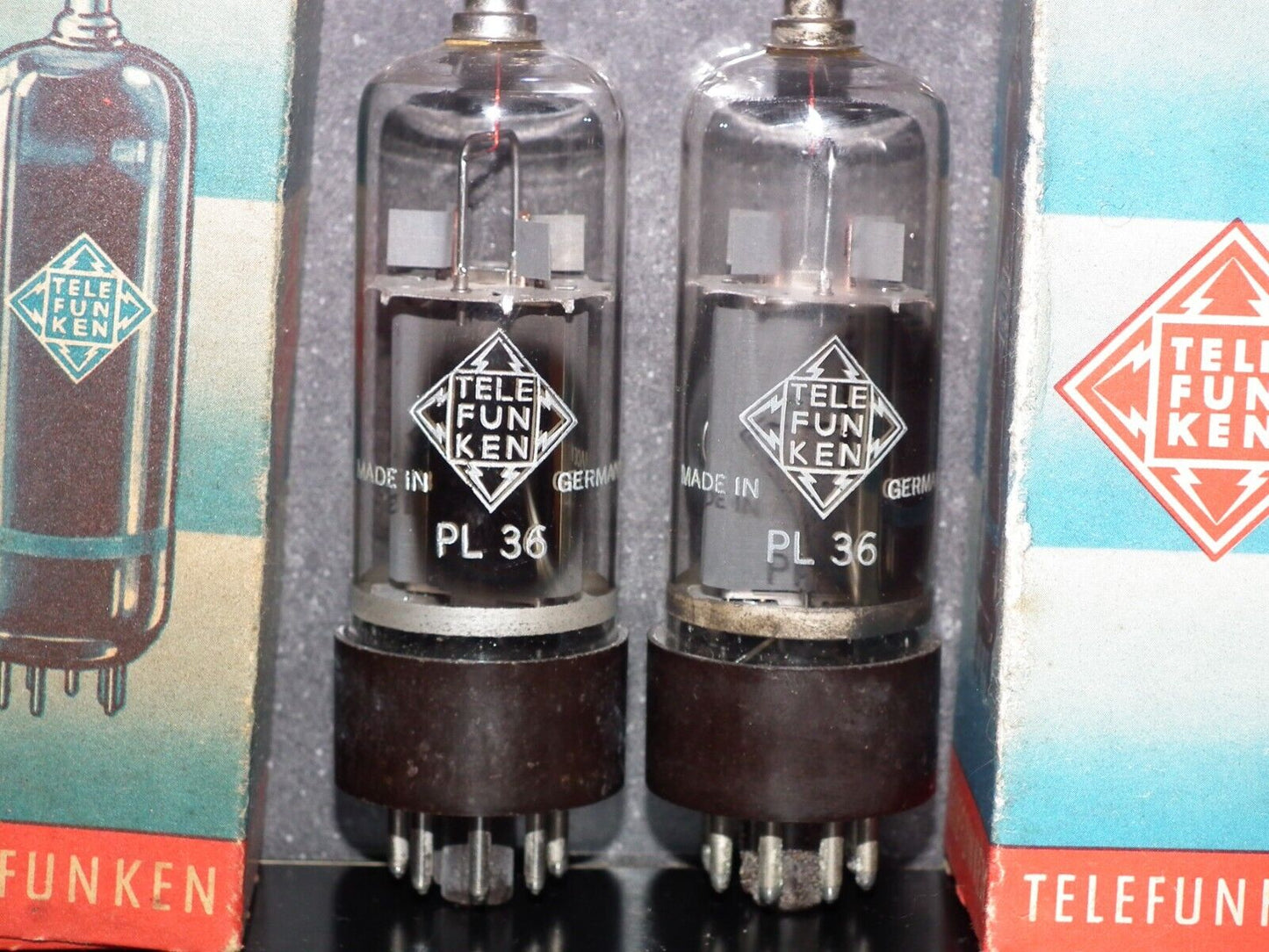 Two (2 pcs) PL36 Telefunken NOS NIB RARE Early Version Brown Base