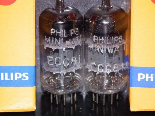 ECC81 12AT7 Philips  (Used, matched pair) Suresnes France tube plant